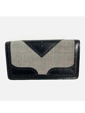Naturalizer Leather and Plaid Fabric Structured Clutch Bag Magnetic Flap Closure